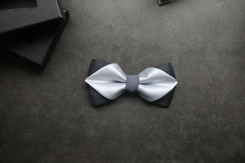 銀灰色雙層鑽石結結婚宴會蝴蝶結 - 领带/领带夹 - 丝．绢 银色