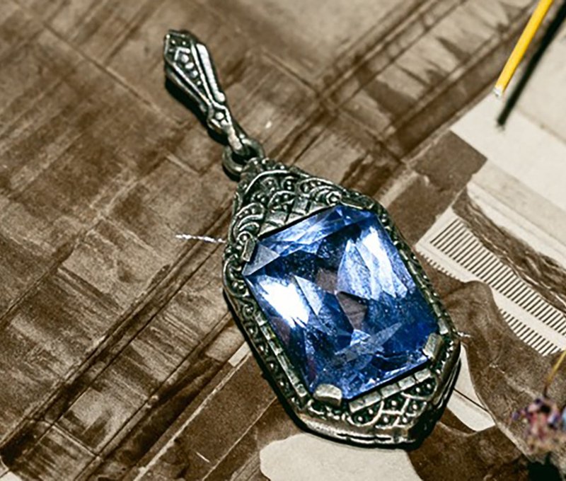 装饰主义蓝色托帕石银坠子 - 西洋古董首饰 - 项链 - 银 