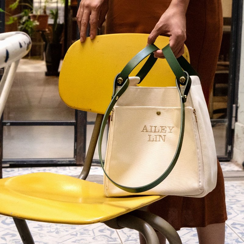 【定制化礼物】Yours刺绣手提肩背帆布包/绿(免费定制刺绣) - 侧背包/斜挎包 - 聚酯纤维 绿色