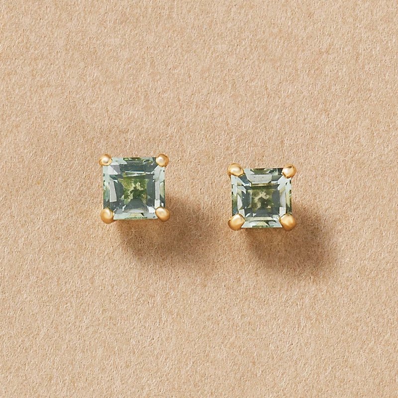 【Second Earrings】 18K 黄金方形象棋切割耳环 - 耳环/耳夹 - 贵金属 