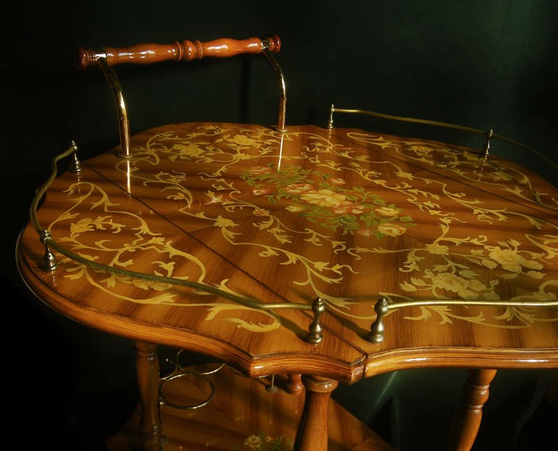 【老时光 OLD-TIME】早期二手欧洲古典手绘风格餐车酒车 - 收纳用品 - 其他材质 多色