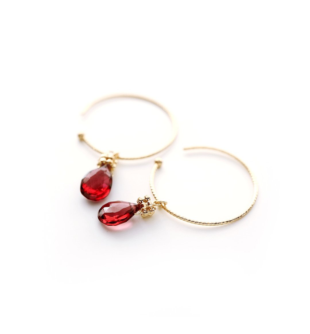 High Quality Almandine Garnet K10 Hoop Earrings ~RADIANT MOMENTS~ - 耳环/耳夹 - 宝石 红色
