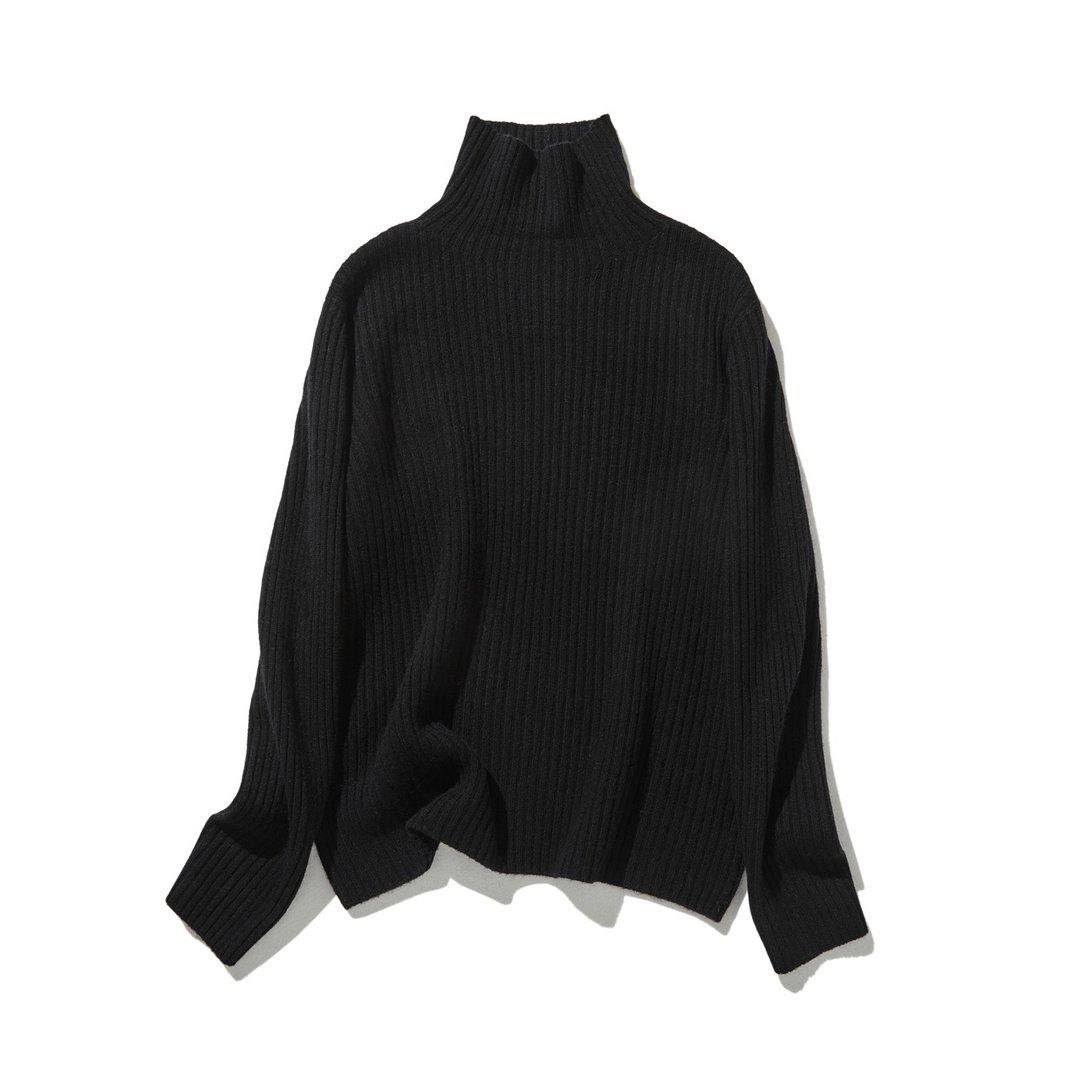 简约却富有表情的单品 羊毛针织高领套头衫 黑色 241208-10 - 女装针织衫/毛衣 - 羊毛 