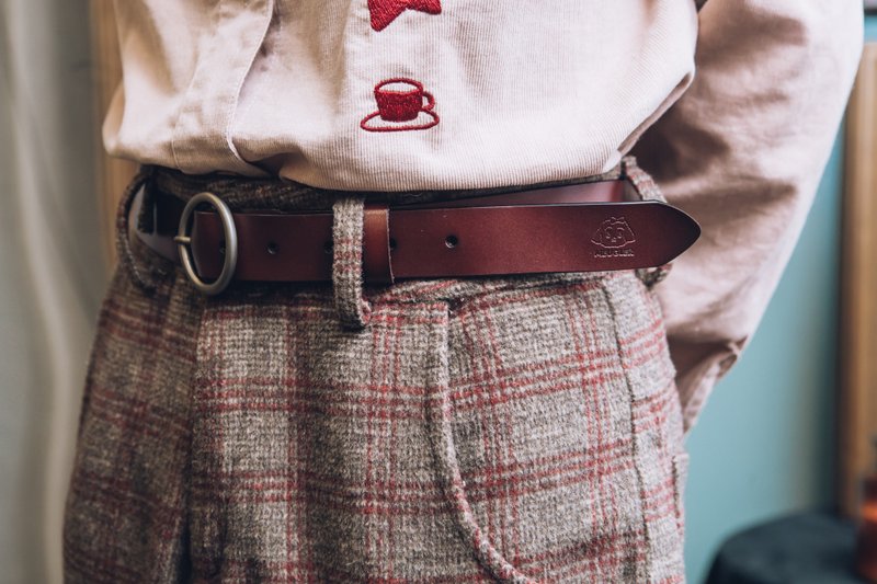 【寻找莎莎丸】 头层牛皮泰迪犬原创烫花皮带 - 皮带/腰带 - 真皮 