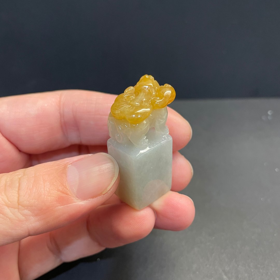 瀚玉珠宝 天然A货翡翠 蜜糖黄貔貅印章 翡翠印章 黄翡印章 - 其他 - 玉石 