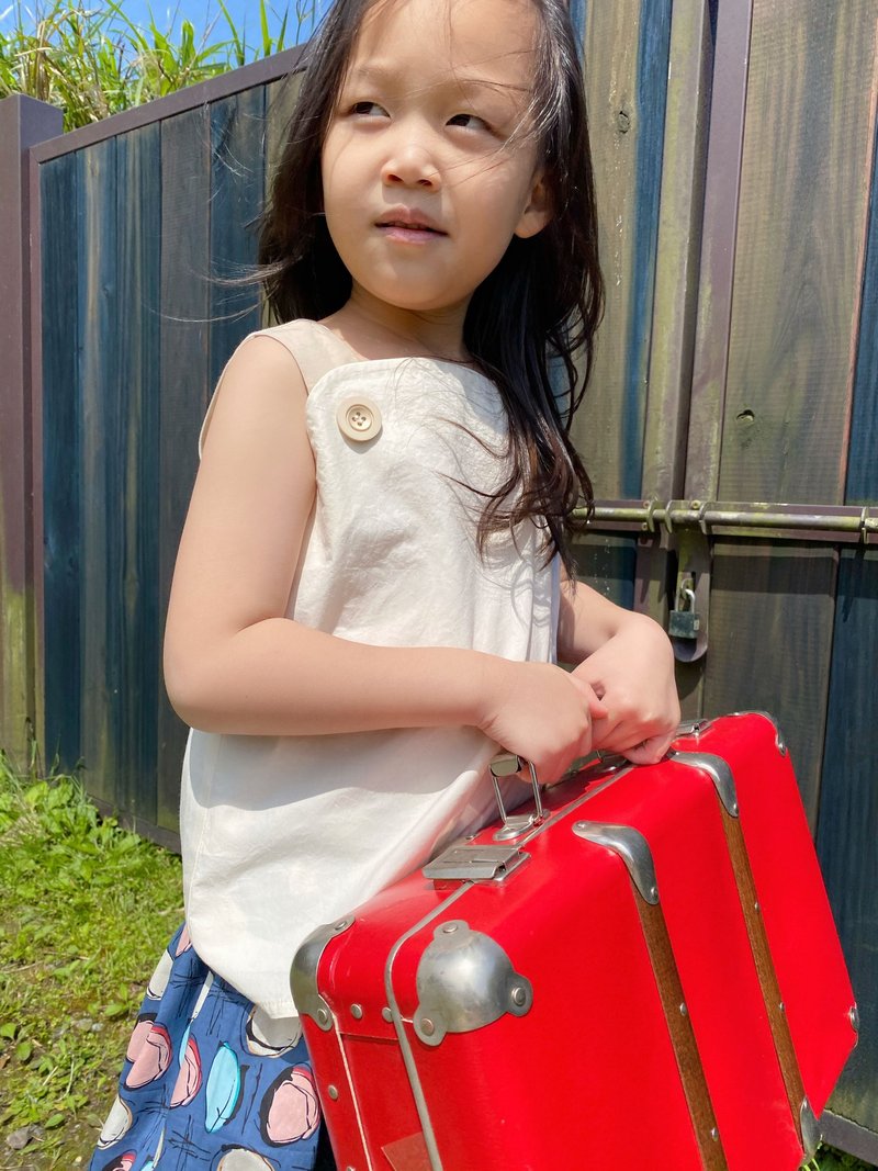 滨海落日剪接无袖背心(白) - 童装上衣 - 棉．麻 