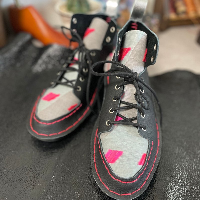 Japan Made 播州织 黑色×提花 高筒运动鞋 - 女款运动鞋/球鞋 - 真皮 粉红色