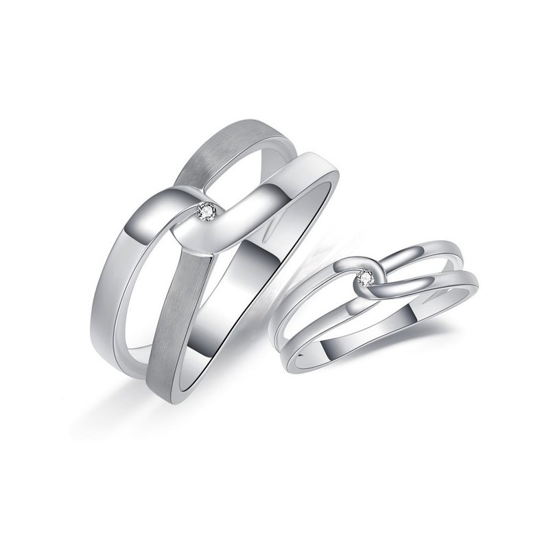 摇滚甜心 钻石白钢对戒指 - 对戒 - 钻石 银色