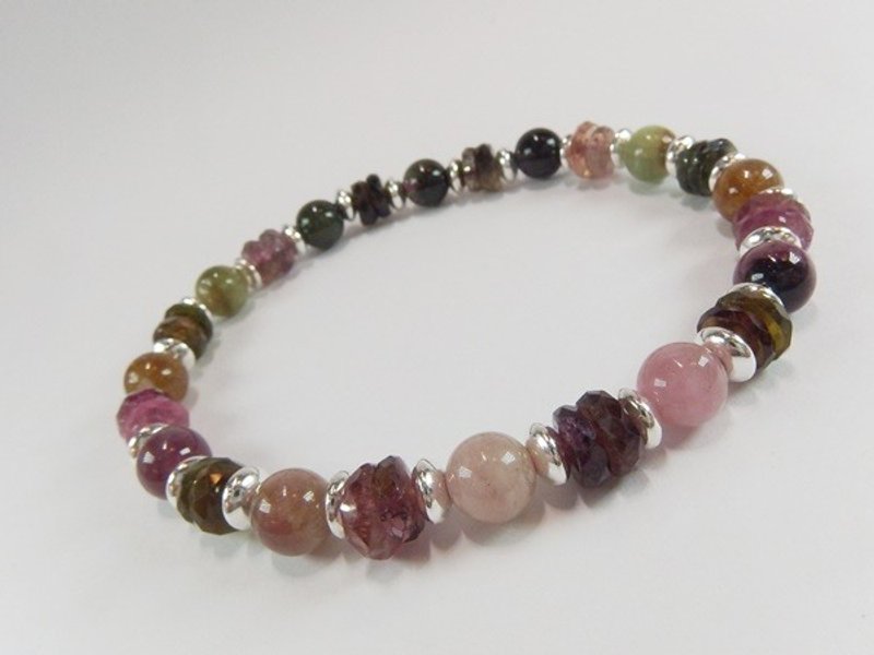 优质天然彩碧壐纯银手链  Tourmaline Silver Bracelet - 手链/手环 - 宝石 多色