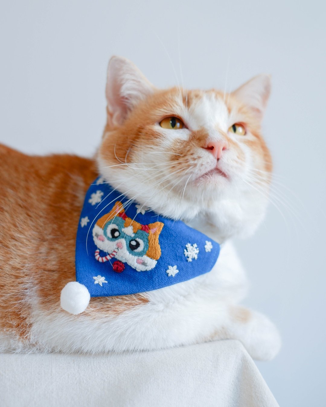 2 pieces Christmas bandana set for cat and small dog,Hand -embroidered - 项圈/牵绳 - 棉 蓝色
