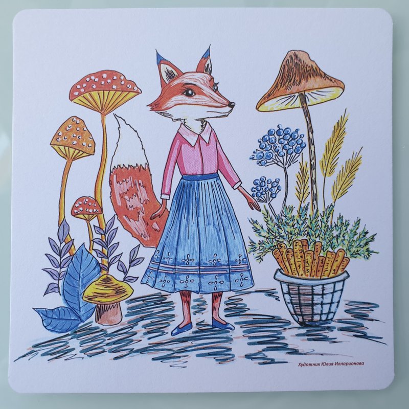 狐狸明信片秋季动物有趣的收藏艺术卡可打印儿童明信片 - 卡片/明信片 - 纸 橘色