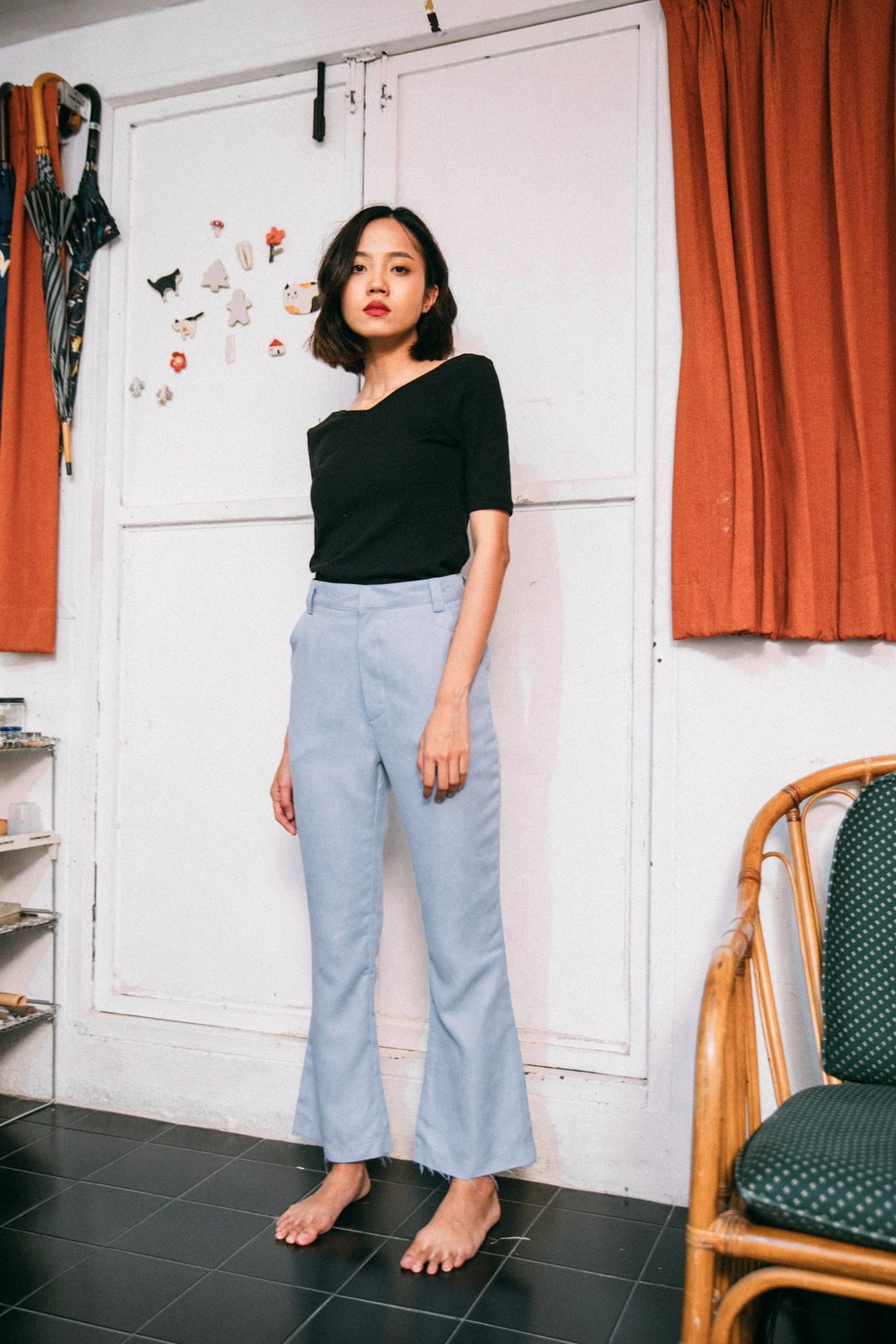 (SIZE S) BABY BLUE FLARE PANTS WITH HIGH WAIST AND FLY FRONT ZIPPER - 女装长裤 - 其他材质 蓝色