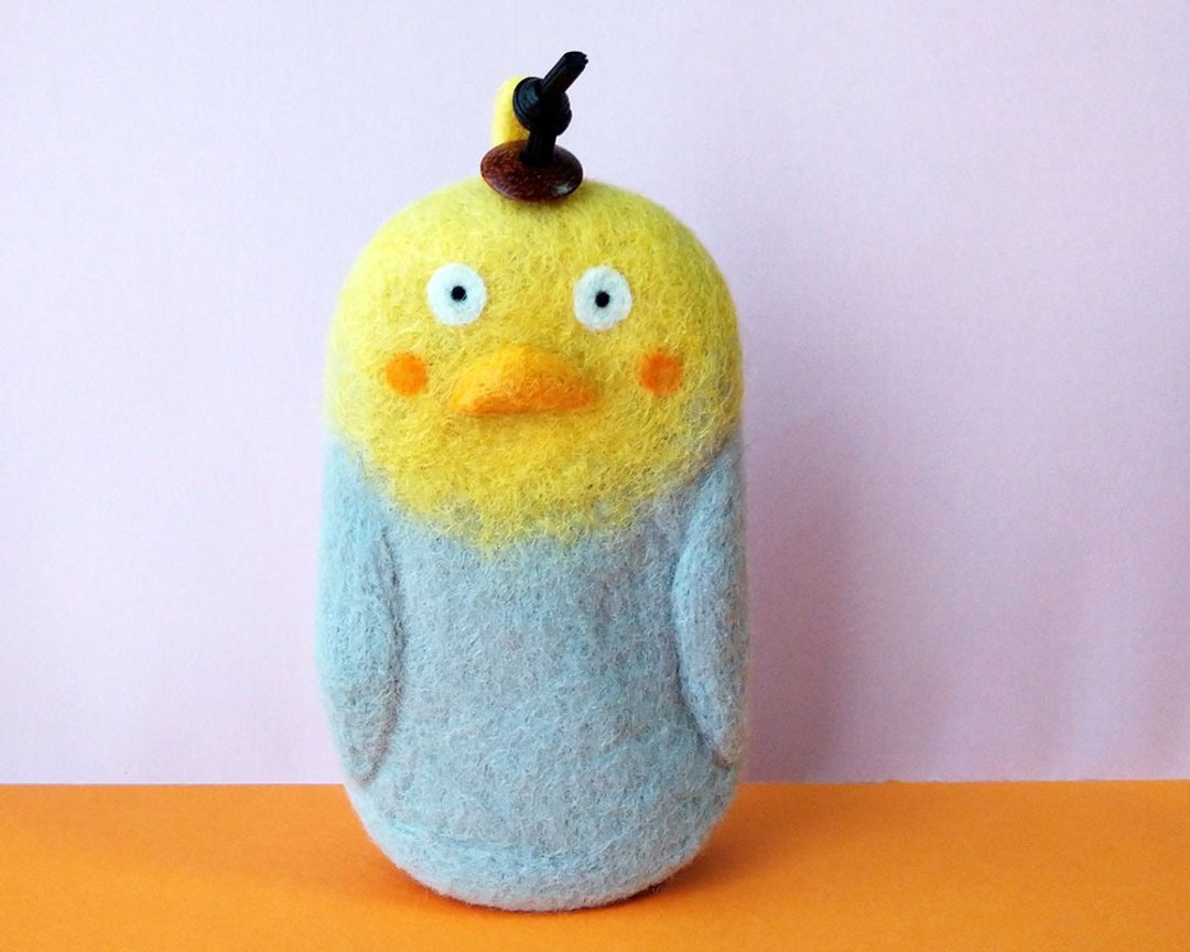 Okame-chan parakeet felt key case - 钥匙链/钥匙包 - 羊毛 黄色