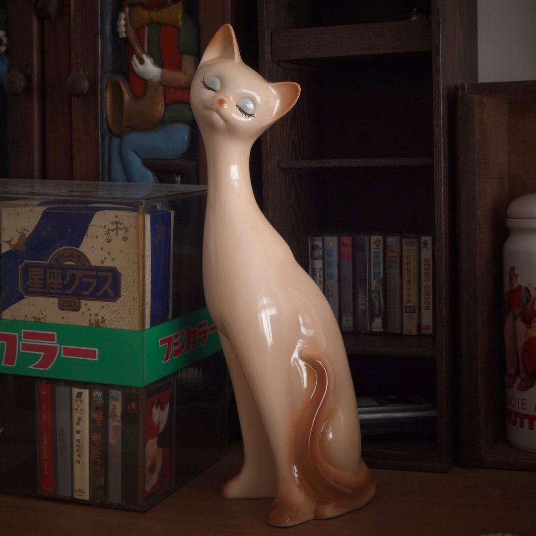 日本 旧物 老物 昭和レトロ 猫 陶瓷 摆件 吃茶店 店头物 - 摆饰 - 陶 白色