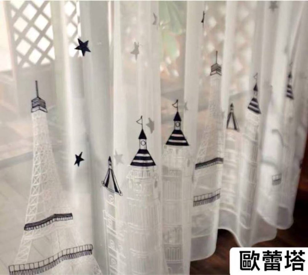 欧蕾塔生活杂货-蓝色巴黎铁塔纱质门帘 - 摆饰 - 绣线 白色