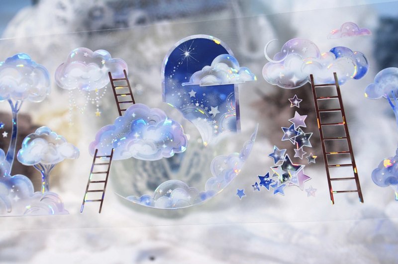 雲裡雲外 不思議な空 PET 和紙膠帶 貝殼光 水晶 10米卷 台灣製 - 纸胶带 - 其他材质 多色