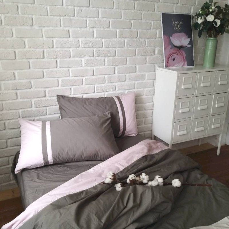 单人_清晨星光100%有机棉单人被套_迷雾灰拚清新石英粉红 - 寝具 - 棉．麻 粉红色