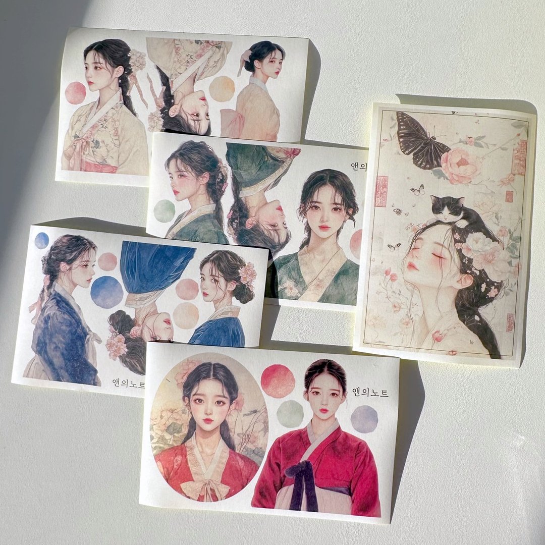 复古风韩服女孩贴纸 5款混搭 (anns note) vintage collage - 贴纸 - 纸 多色