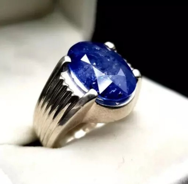 男士蓝宝石戒指 男士天然蓝宝石戒指 10 克拉以上 男士蓝宝石戒指 - 戒指 - 宝石 蓝色