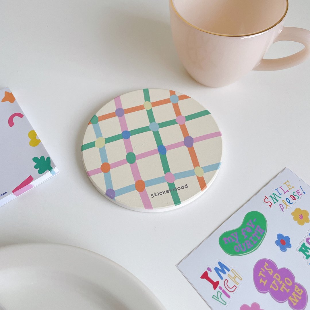 Pastel dot and lines coaster - 杯垫 - 其他材质 多色