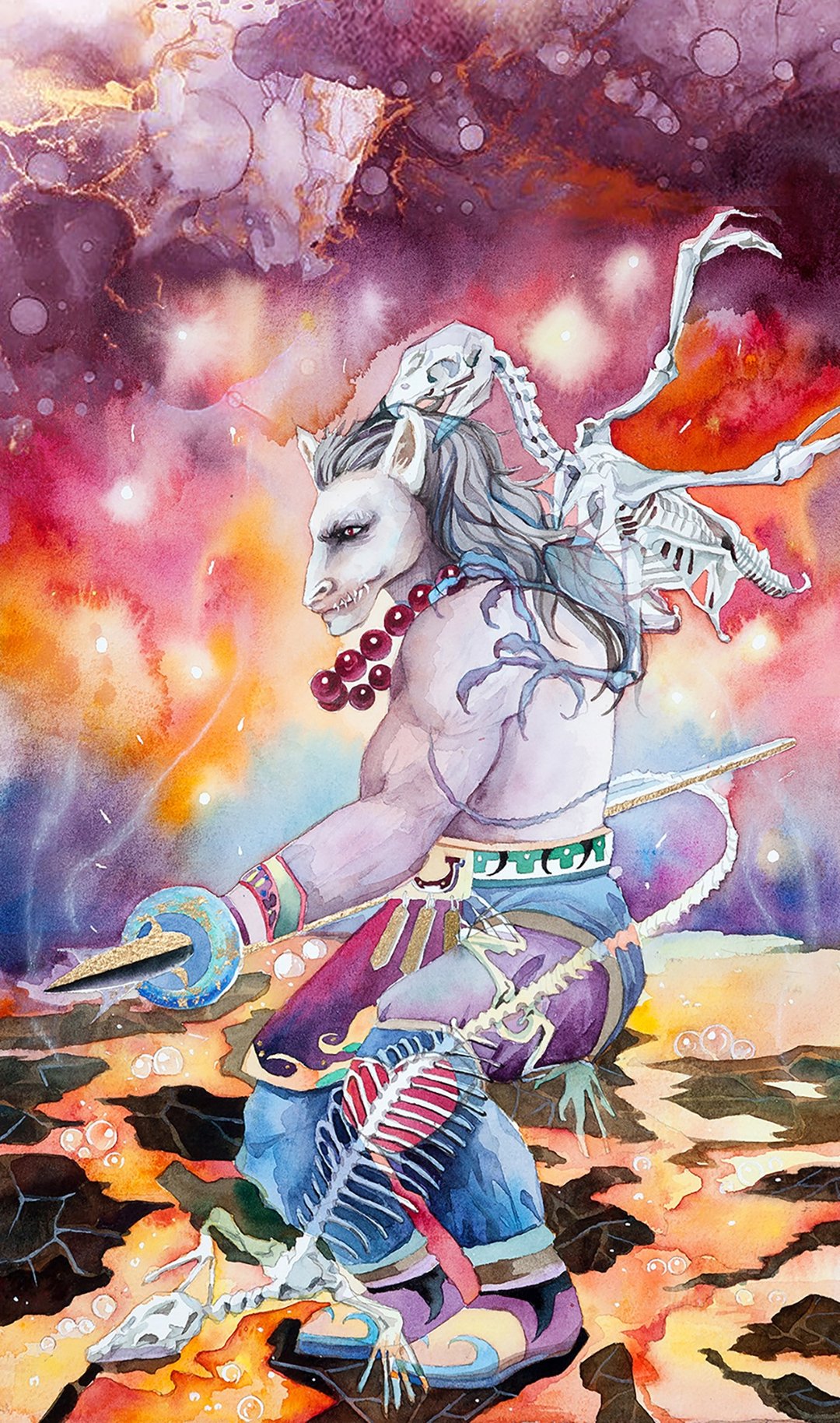马面-孤魂的引导/地狱系列插画/美术设计/艺术挂画/文创/金箔 - 海报/装饰画/版画 - 纸 红色