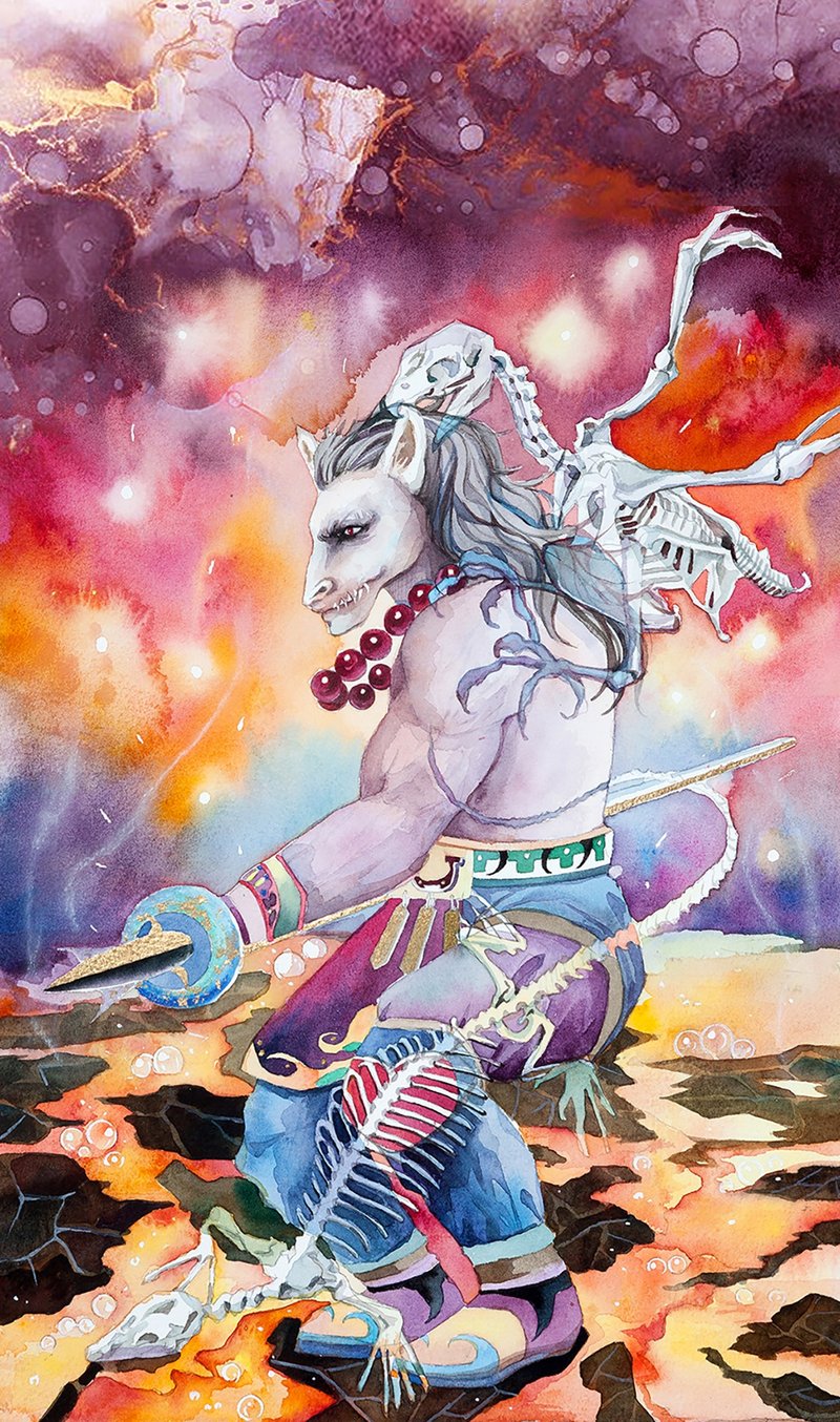 马面-孤魂的引导/地狱系列插画/美术设计/艺术挂画/文创/金箔 - 海报/装饰画/版画 - 纸 红色