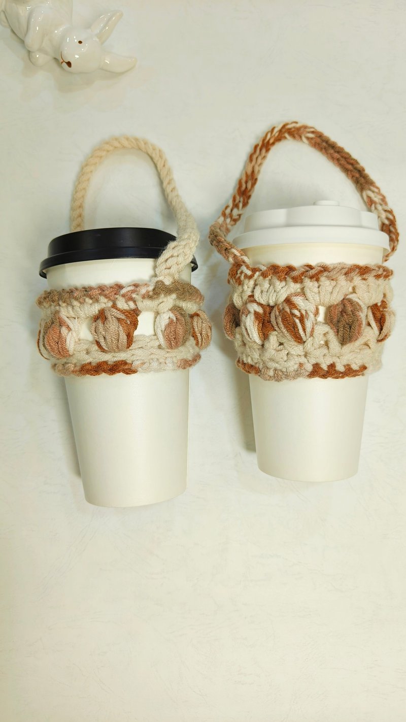 段染渐层色彩饮料杯提袋~ 我把画布中的渐层色彩钩进手提袋中了 - 随行杯提袋/水壶袋 - 棉．麻 卡其色