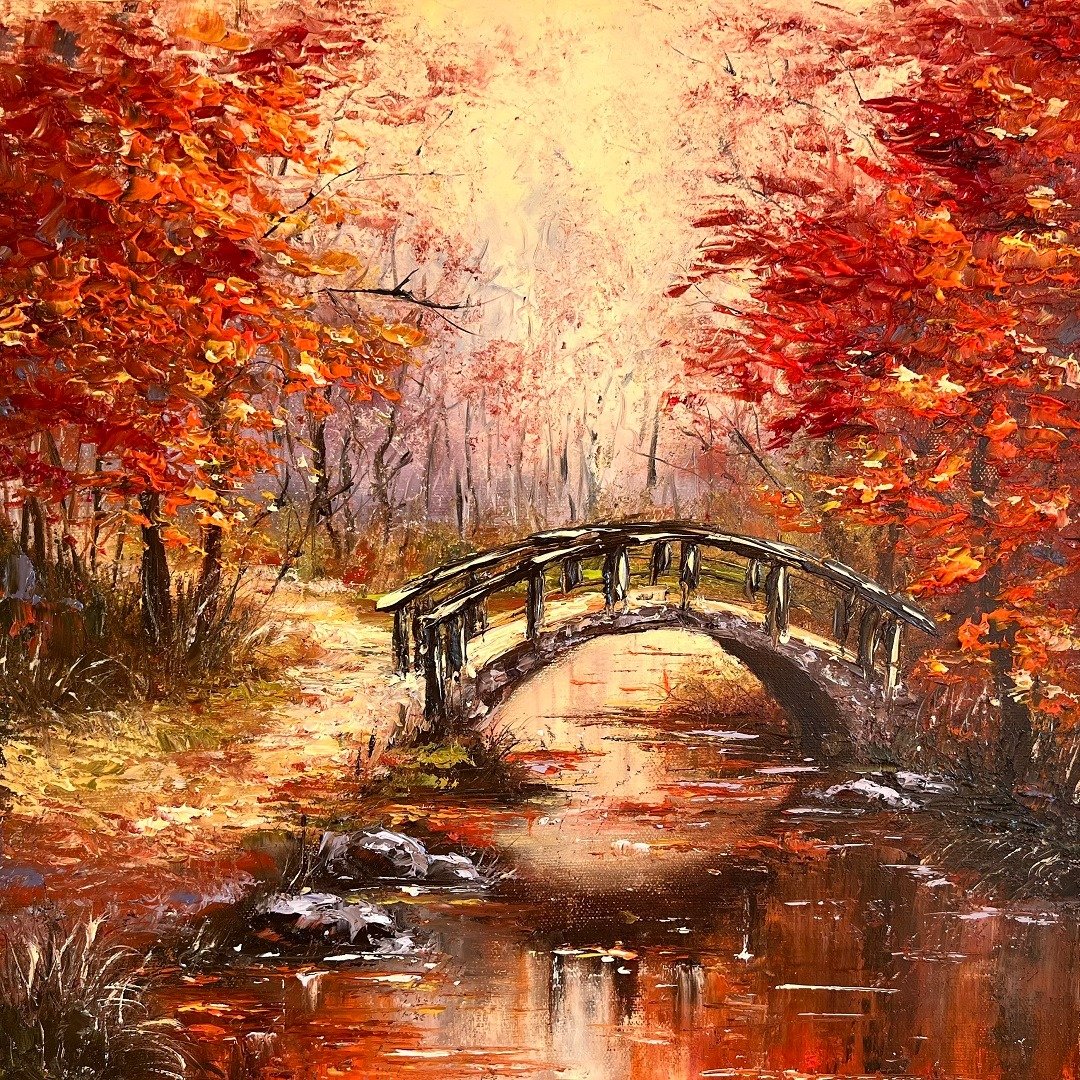 桥梁绘画风景艺术原创艺术品 50x50 厘米/ 20x20 英寸 - 海报/装饰画/版画 - 棉．麻 多色