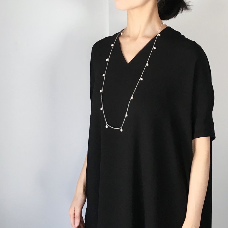 【6月の誕生石】3way 淡水パール (真珠) ロングネックレス (Silver) - 长链 - 宝石 白色