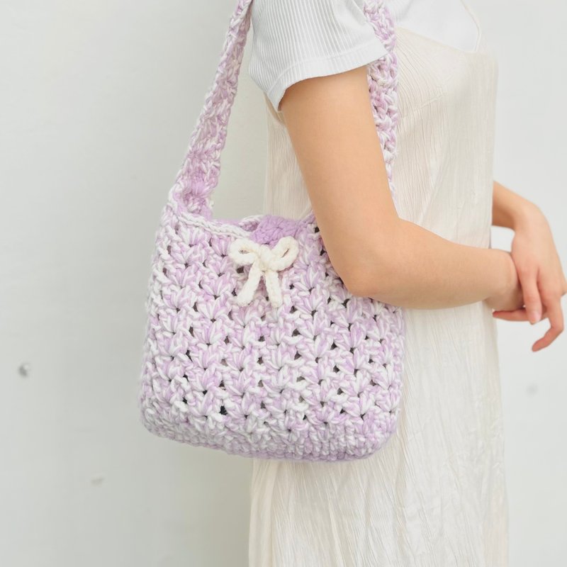 优雅 浪漫 编织袋 手工钩织 单肩包 手挽袋 - 手提包/手提袋 - 棉．麻 白色