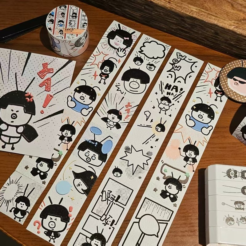【coloryeah】猪大强双面猪 可爱手账文具/弱粘性便签卷/装饰贴纸 - 贴纸 - 纸 多色