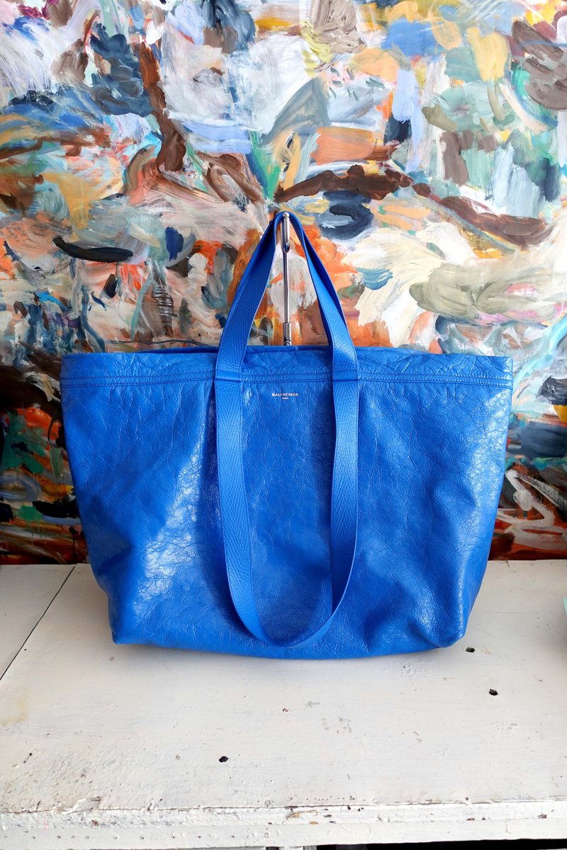 Balenciaga蓝色IKEA款全真皮牛皮皱纹巨形手袋手提袋包包名牌正版 - 手提包/手提袋 - 真皮 蓝色