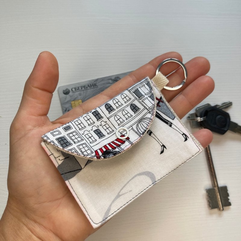 带按钮的卡夹 9 厘米 x 6.5 厘米 - 名片夹/名片盒 - 棉．麻 白色