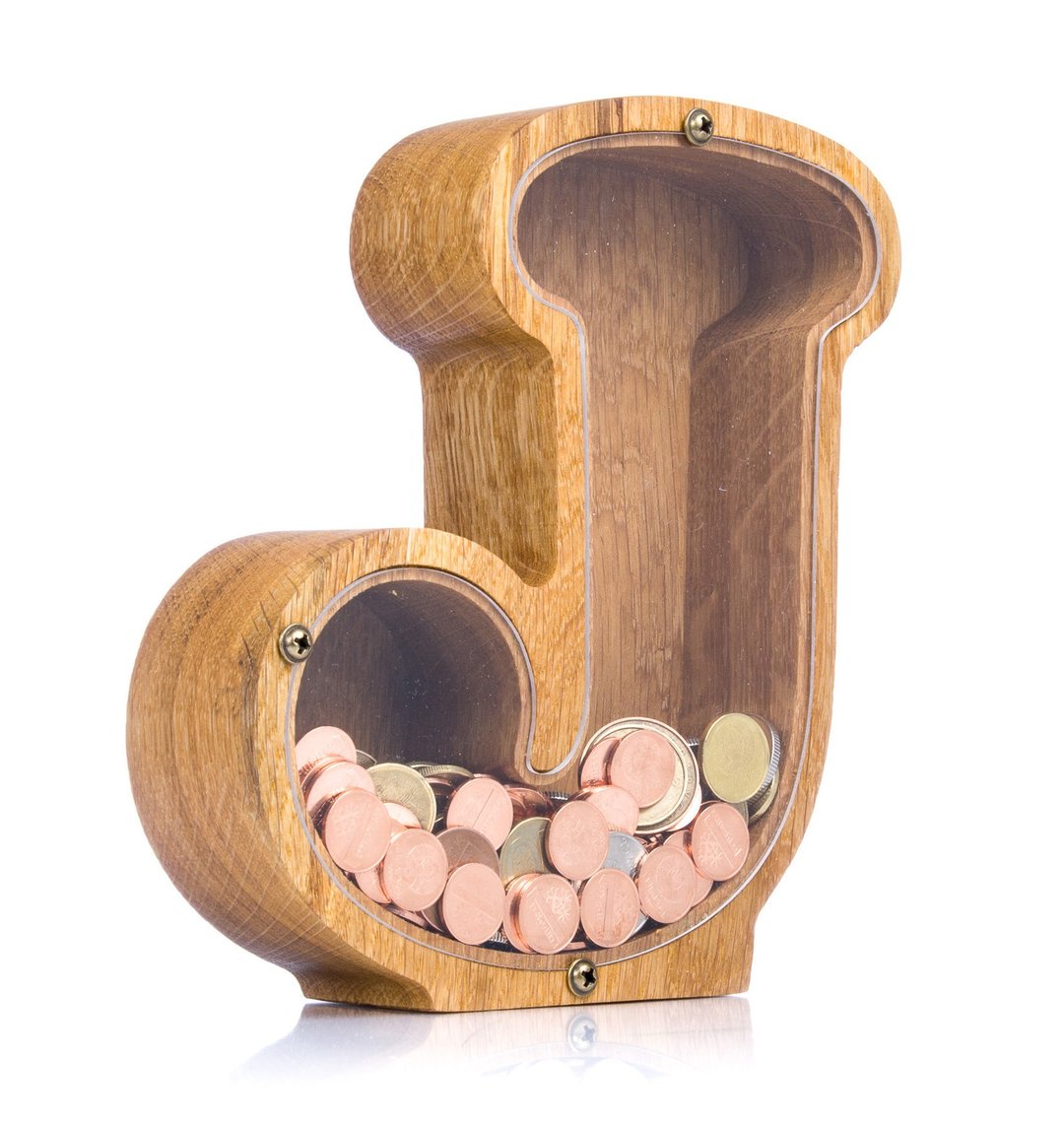 Wood piggy bank LETTER Unique home decor Montessori toy for kids Adult money box - 储蓄罐 - 木头 