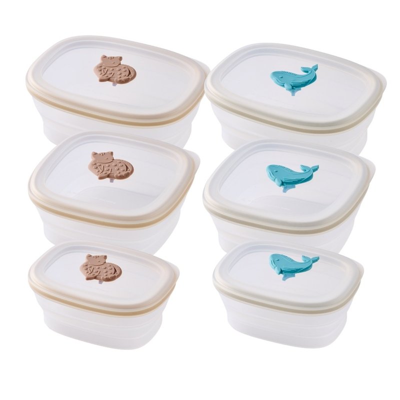 【仁舟净塑】石虎鲸鱼折叠防漏保鲜便当盒6件组(多组任选) - 便当盒/饭盒 - 硅胶 卡其色