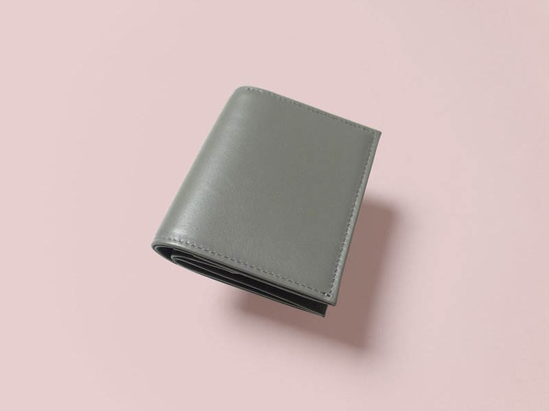 优质意大利皮革 小巧二折钱包 – 方便取硬币 – TAUPE - 皮夹/钱包 - 真皮 灰色