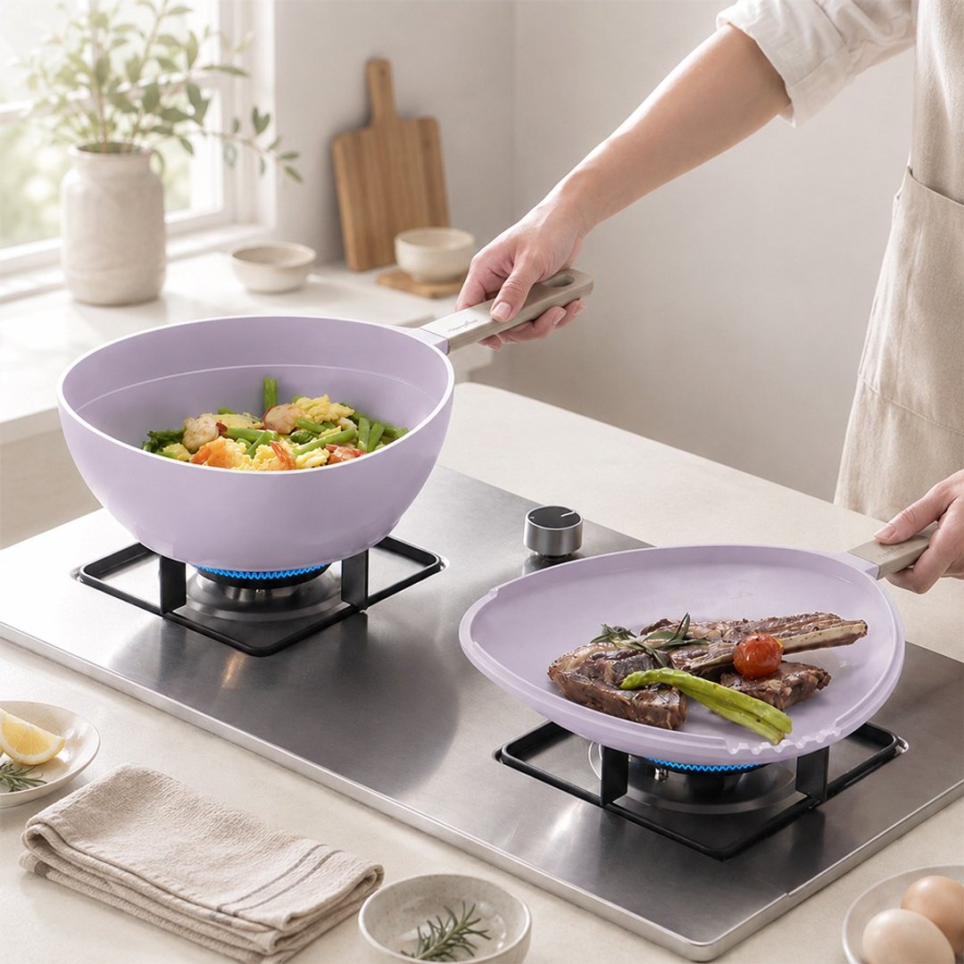 【Taste Plus】悦味元素三角锅 钛 + 陶瓷不沾锅 双锅组 24cm 紫 - 锅具/烤盘 - 其他材质 紫色