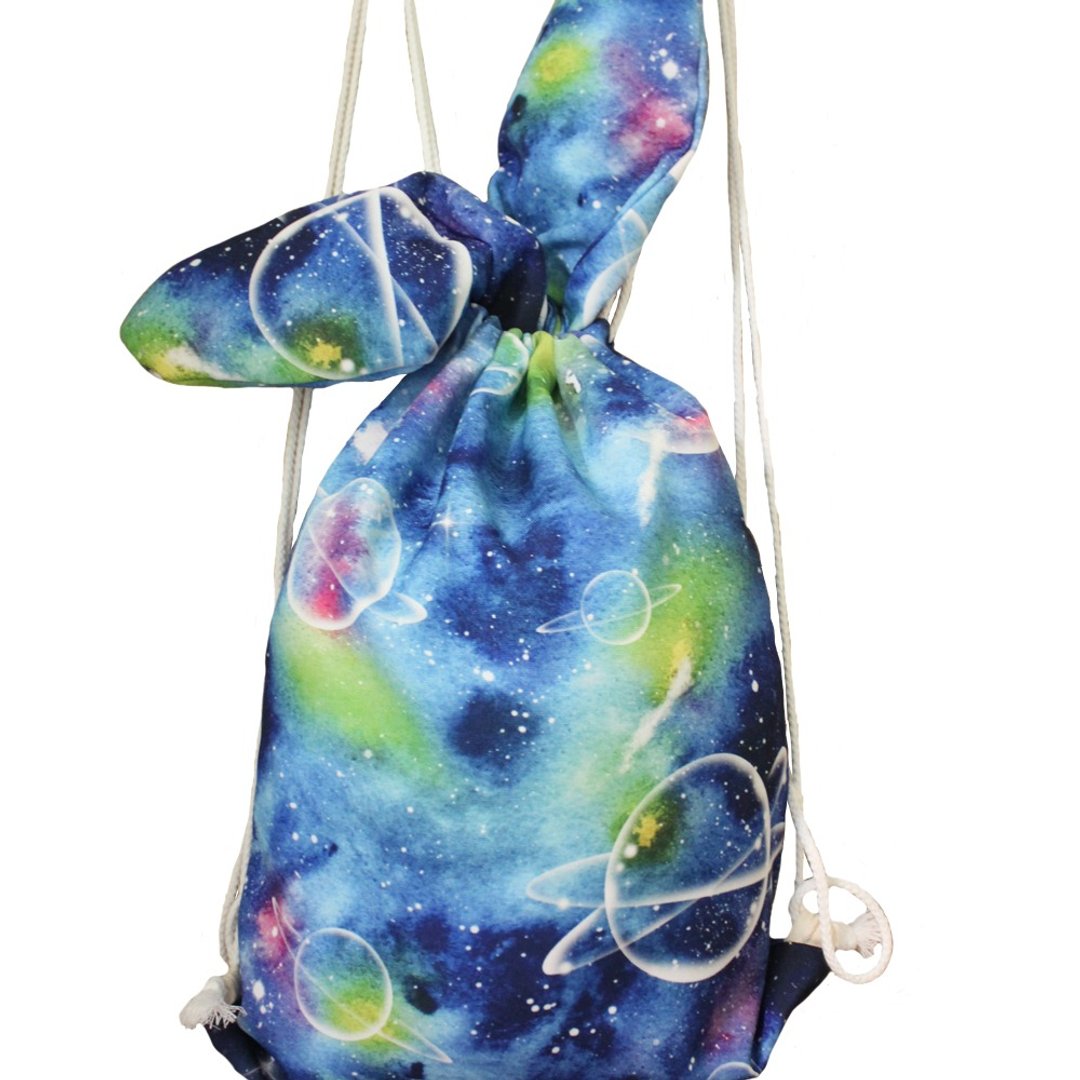 水彩星空兔耳造型束口后背包 - 束口袋双肩包 - 防水材质 蓝色