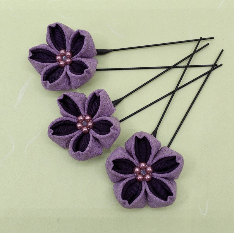 【sale30%OFF】Tsumami Zaiku 手工古布樱花发饰三件组 深紫色 - 发饰 - 丝．绢 紫色