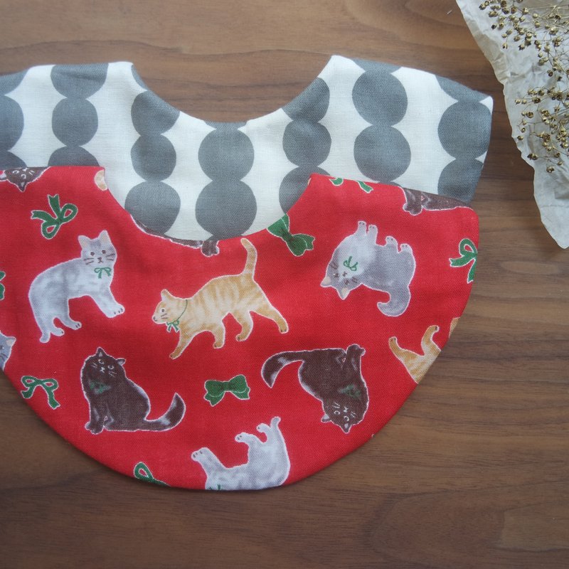 六重纱围兜组 / 弥月礼物 / 大红猫咪 (两入组) - 围嘴/口水巾 - 棉．麻 黑色