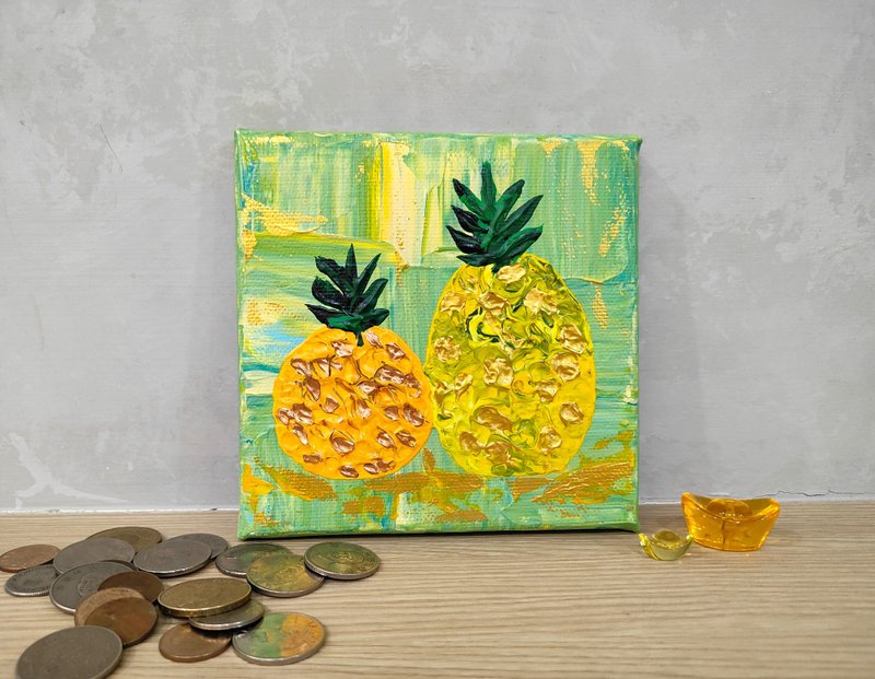 【好事成双凤梨】无框画/压克力画/挂画/原画/摆饰/新春礼物 - 摆饰 - 棉．麻 