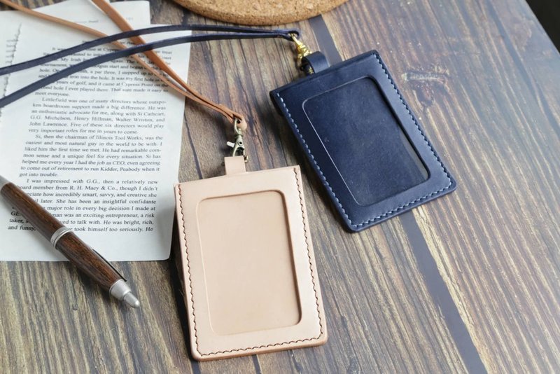 艺创小间 | 直式 深蓝色 植鞣革证件套识别证卡套 礼物 - 证件套/卡套 - 真皮 蓝色