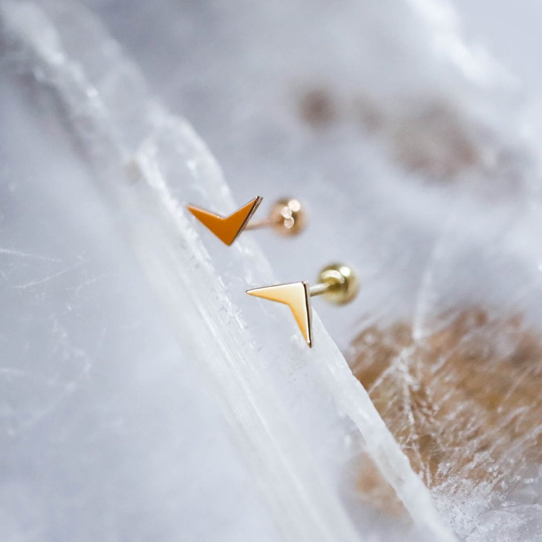 转珠 14K 黄K金 小飞镖耳环 锁珠耳环 可戴洗澡 - 耳环/耳夹 - 贵金属 