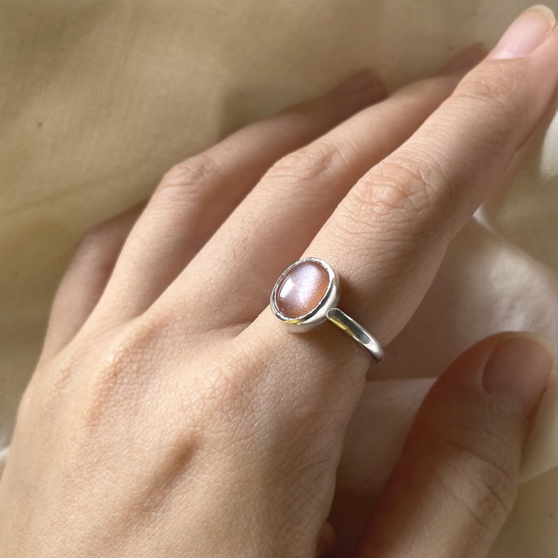 经典优雅的手工银戒 - 橘色月光石  / 公制围 10 号 - 戒指 - 半宝石 橘色