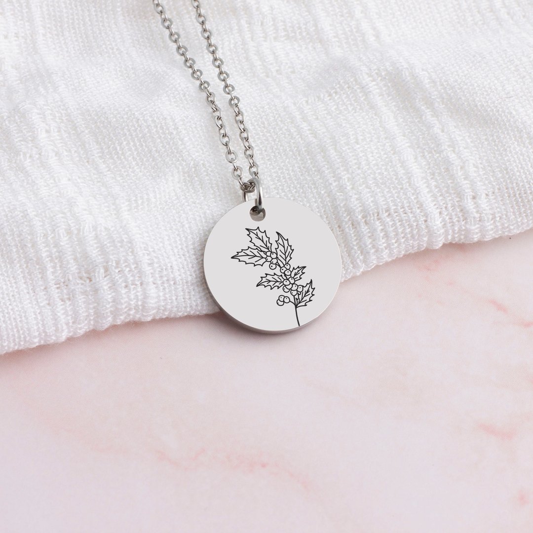 Birth Month Flower Necklace Personalized Gifts Wife Birth Necklaces Custom Name - 项链 - 其他金属 金色