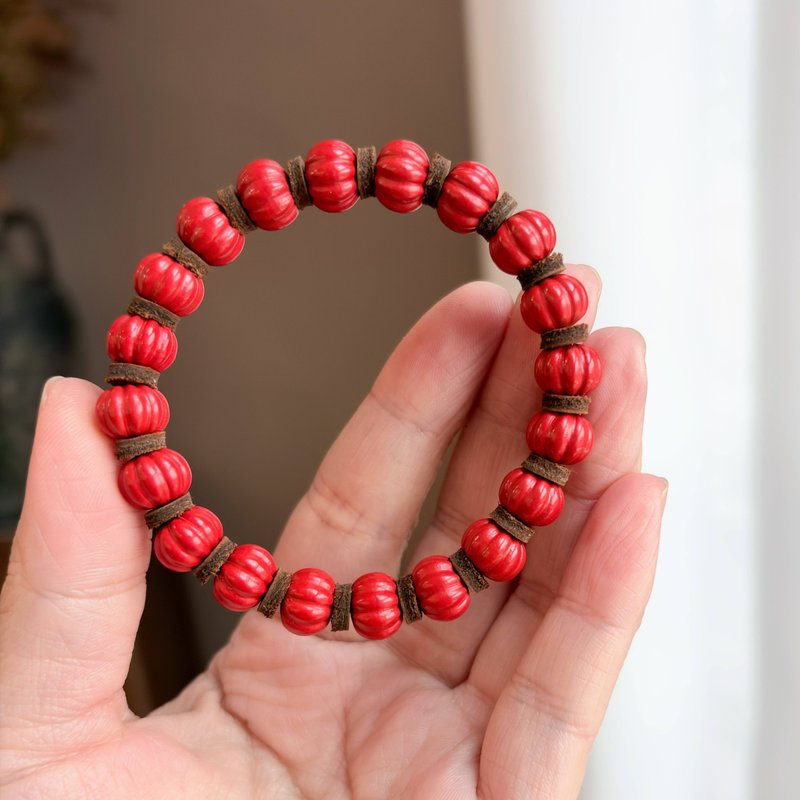 朱砂南瓜链 丰收富足好运链 天然朱砂平安饰 国风轻奢高级礼 - 手链/手环 - 其他材质 红色