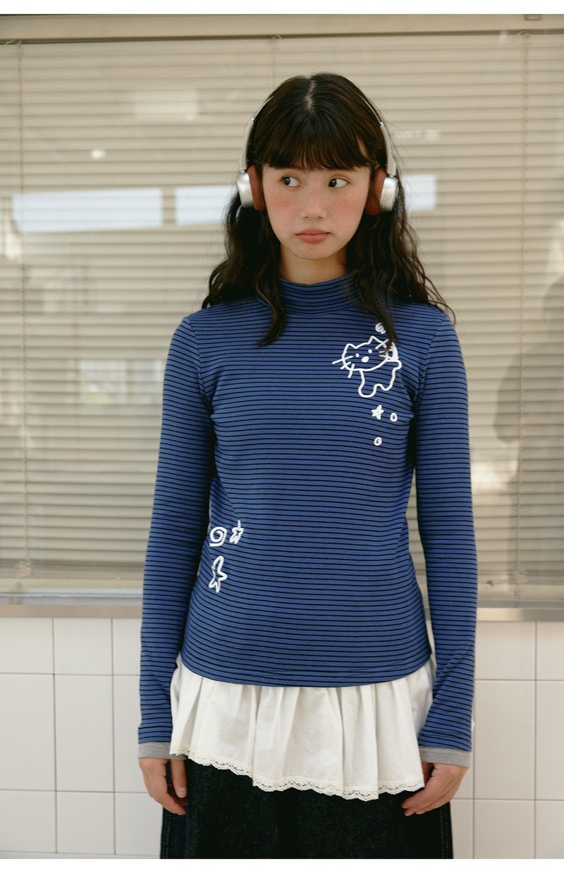 odd maker轻薄透气打底衫女条纹长袖弹力内搭秋季百搭长袖上衣 - 女装上衣 - 棉．麻 