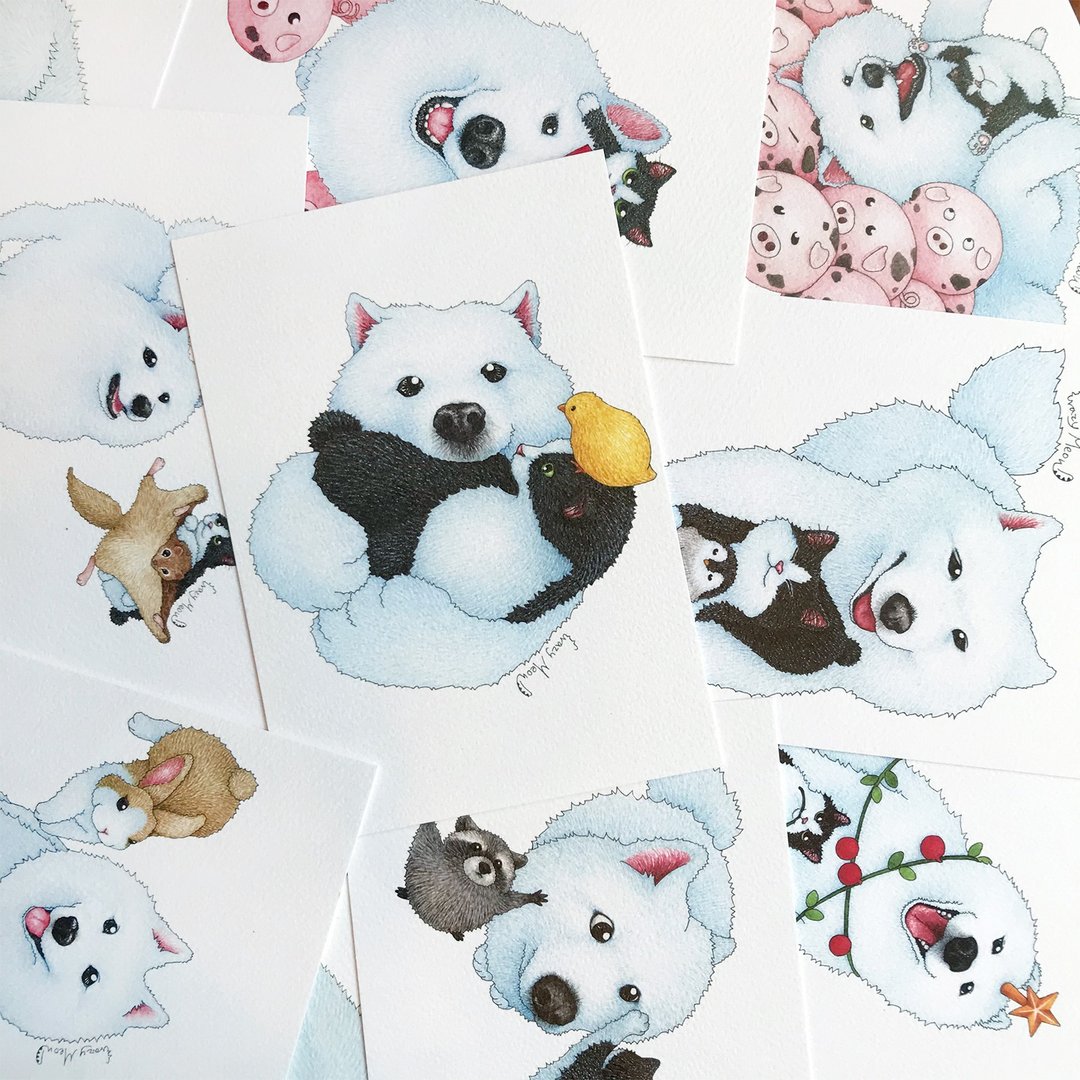 【猫疯子】小黑与大白系列A / 明信片组 - 卡片/明信片 - 纸 多色