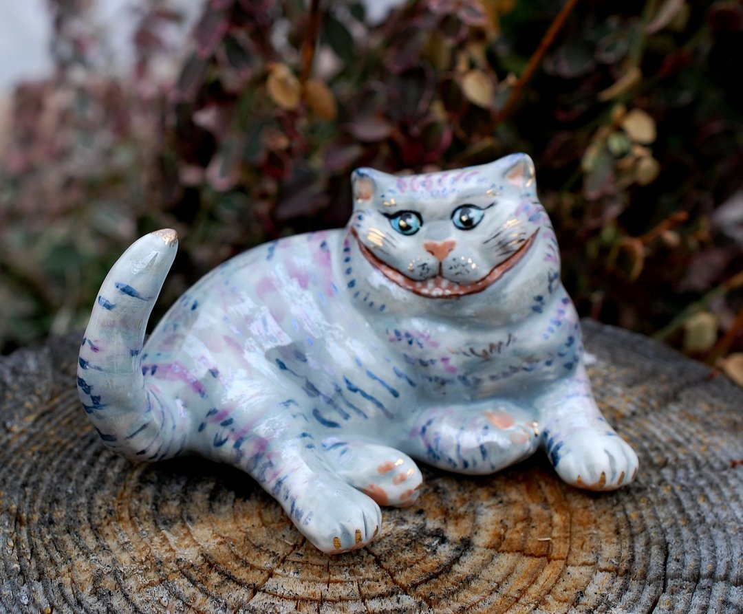 Cheshire Cat ,Porcelain Figurine, Cat ring holder ,Alice in Wonderland ,Handmade - 摆饰 - 瓷 多色