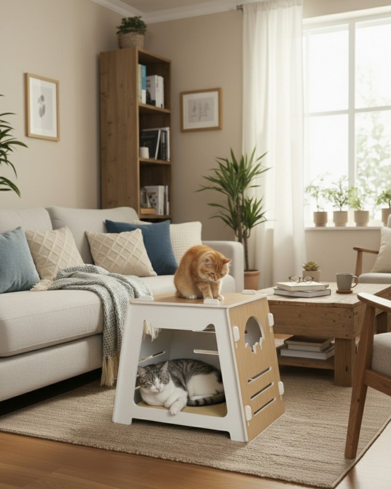 宠宫- 猫狗休憩区&实用边桌/茶几 多功能合一宠物家具 - 床垫/笼子 - 环保材料 咖啡色